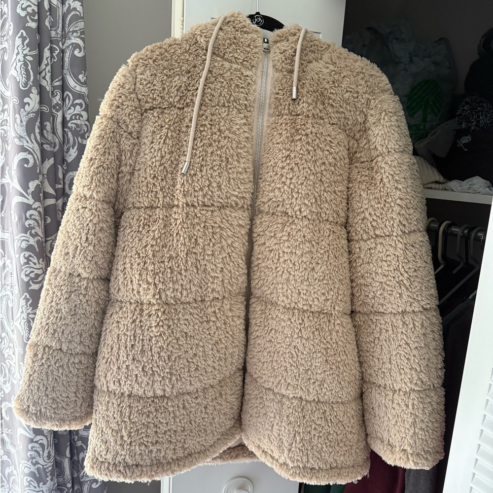 KENNETH COLE Monkey Faux Fur Hooded Puffer Jacket